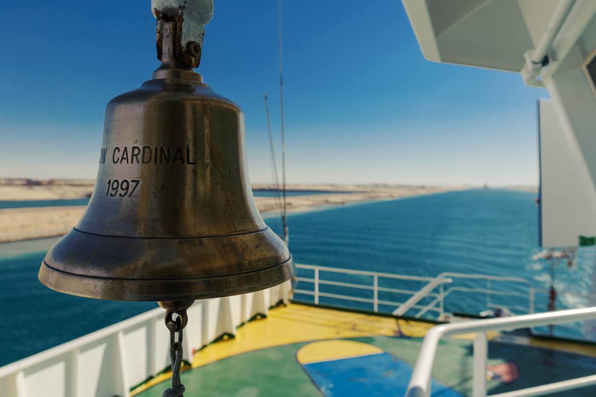 Ship bell on board Bow Cardinal. Photo by Thomas Kohnle