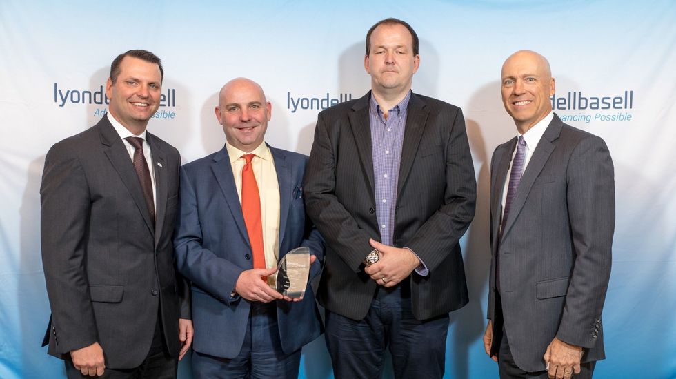 LyondellBasell Safety Performance Award: Jim Guilfoyle, SVP Global Intermediates & Derivatives at LyondellBasell, General Manager Odfjell Tankers Houston, Gareth Williams, Port Captain Eyvind Bremseth and Jeff Hodges, VP Global Supply Chain at LyondellBasell