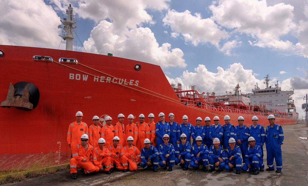 Captain and crew on Odfjell's chemical tanker Bow Hercules