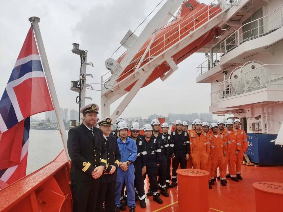 Captain and crew on board Odfjell's chemical tanker Bow Excellence 