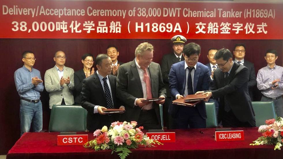 Delivery ceremony at Hudong-Zhonghua yard as chemical tanker Bow Excellence enters Odfjell's fleet