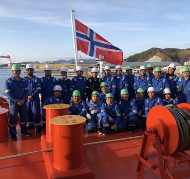 Odfjell seafarers on board the chemical tanker Bow Prosper. Photo by Tonny Muri.